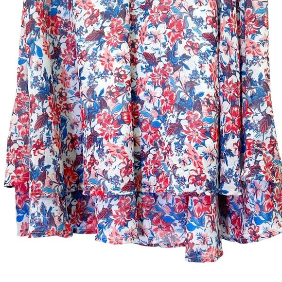 NWT Japna Americana Floral Ruffled Flutter Sleeve Mini Dress Red Blue Size Large - Picture 7 of 12